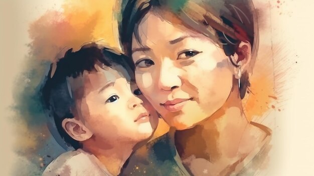 美しい母親と子供たちのイラスト