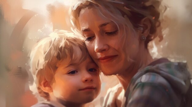 A beautiful mother and children illustration