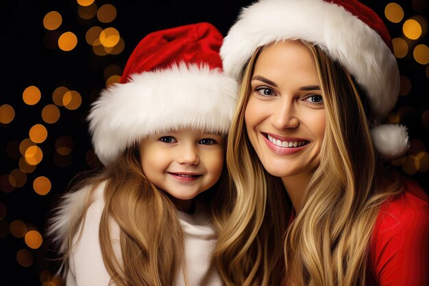 Beautiful mother and daughter celebrating Christmas New Year's atmosphere