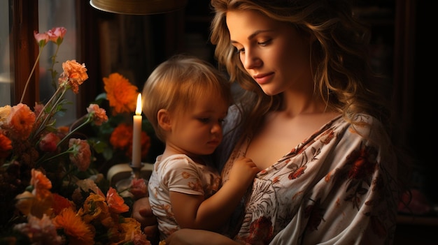 Foto bella madre con il piccolo figlio in uno studio