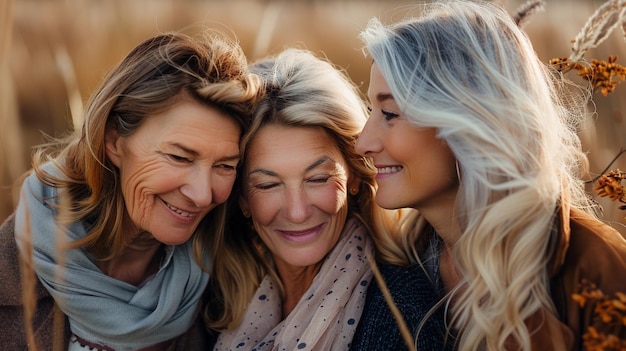 Foto belle madri e figlie insieme che condividono la felicità nella giornata della madre