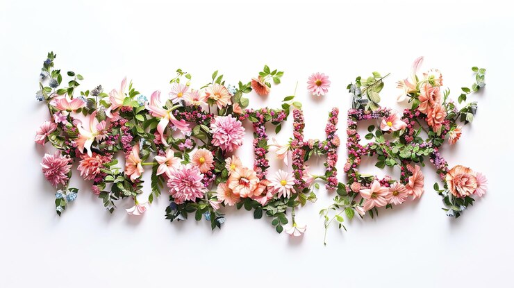 Photo beautiful mothers day arrangement with flowers spelling out mother on a white background perfect for celebrating momsxa