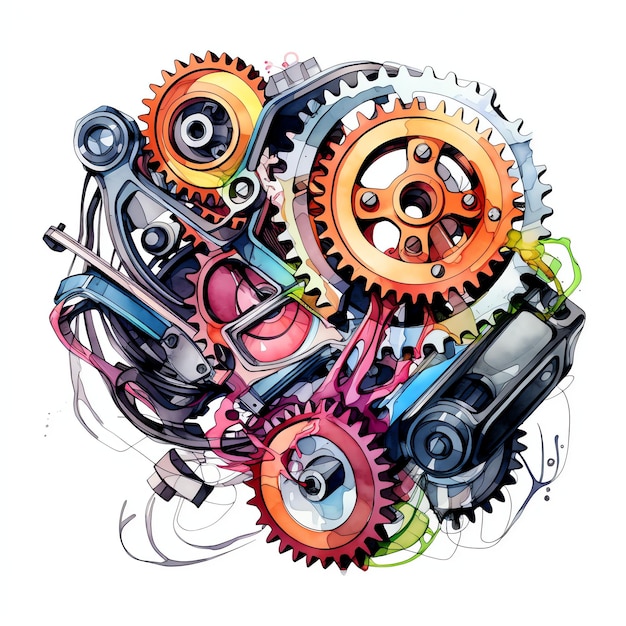 Photo beautiful motorcycle gears and transmission watercolor clipart illustration