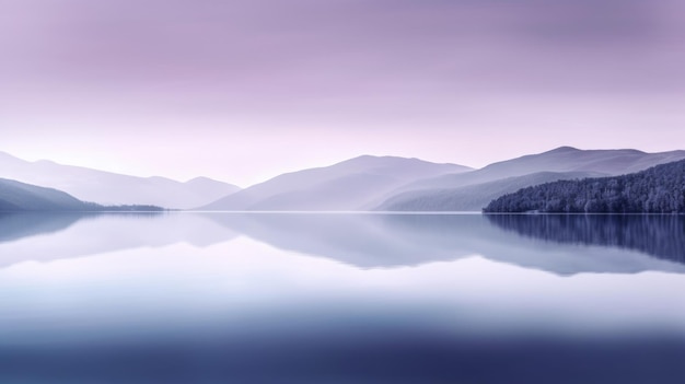 写真 美しい山の湖と朝の自然環境