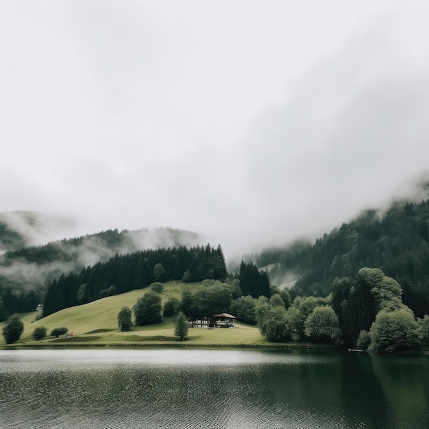 Photo beautiful mountain lake in the fog