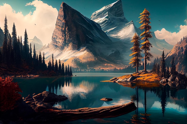 Photo beautiful mountain and lake generative ai