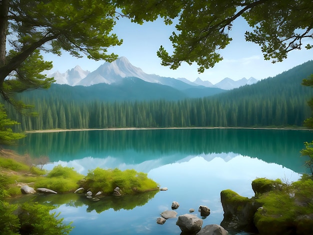 숲 한가운데에 있는 아름다운 산의 호수