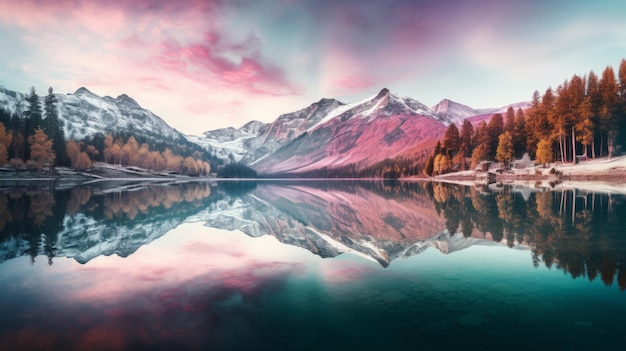 красивое горное озеро в окружении деревьев и гор