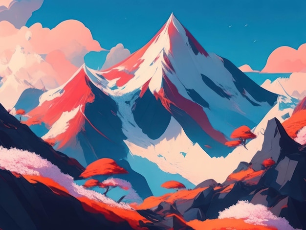 Beautiful mountain landscape in anime style