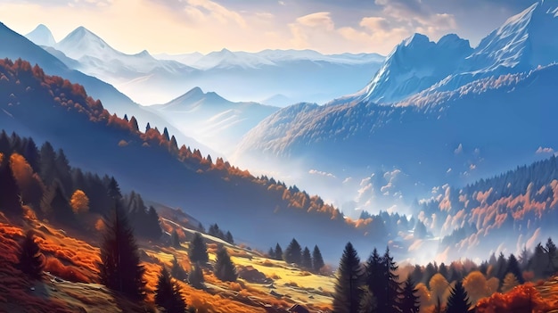 Beautiful mountain landscape Generative ai design concept art