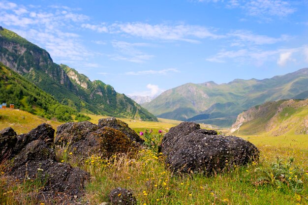 Beautiful mountain landscape of Georgia against the blue sky