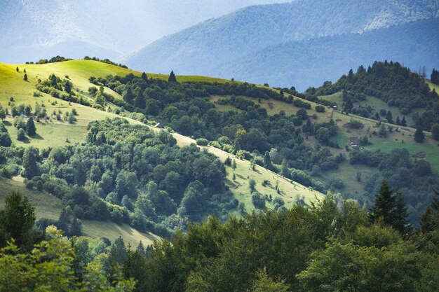 Beautiful mountain landscape and slope illuminated by the sun