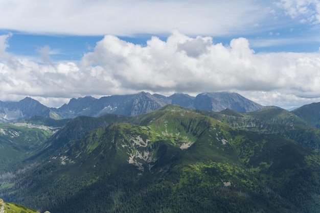 여름날 흐린 하늘에 Tatra 산의 아름다운 산 풍경 고품질 사진