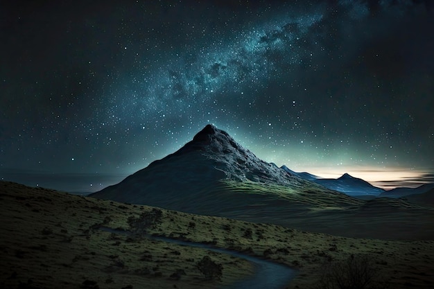 スター フォールの夜に川と美しい山の風景