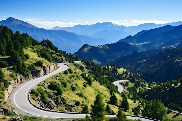 Beautiful mountain landscape with winding road in Caucasus mountains Georgia