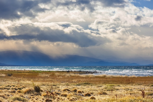 Beautiful mountain landscapes in Patagonia. Mountains lake in Argentina, South America.