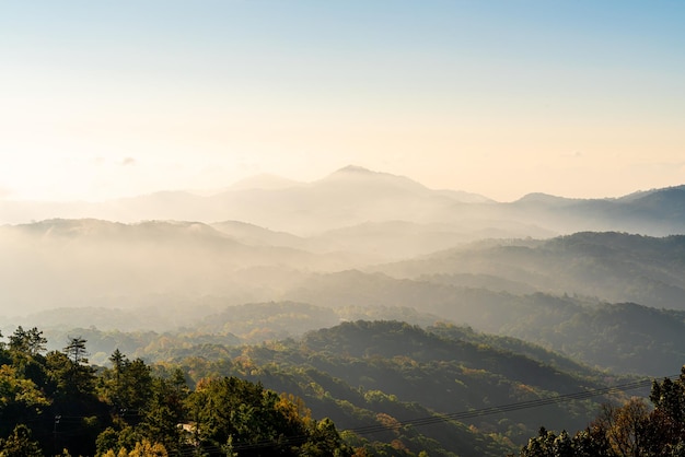 beautiful mountain layer with clouds and sunrise at Chiang Mai in Thailand