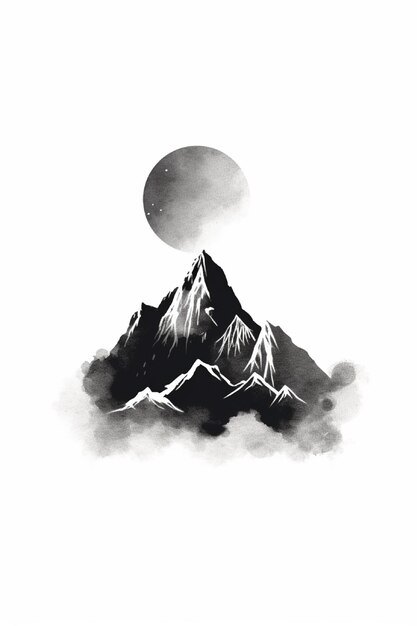 Photo beautiful mountain peak isolated on white background black and white image