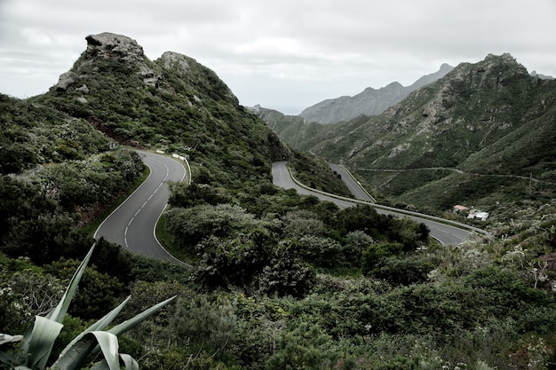 Beautiful mountain road in Tenerife, Spain. Amazing wild nature in Europe.