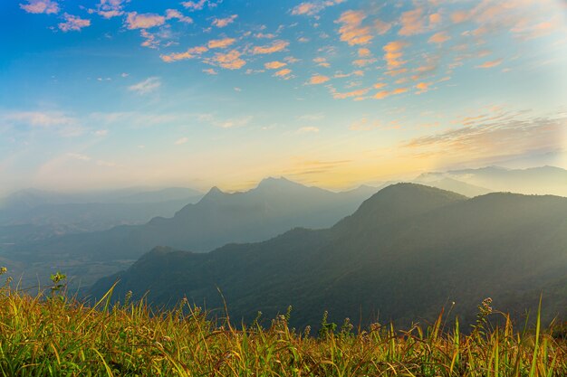 beautiful mountain and sky sceneryMountain valley during sunrise Natural summer landscape