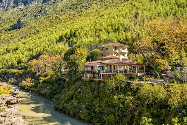 Beautiful mountain valley with gentle hills and river