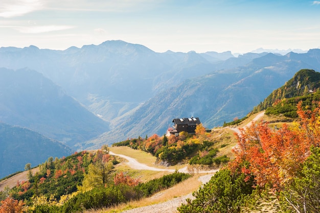 Beautiful mountain view in autumn. Feuerkogel ski resort, Austrian Alps