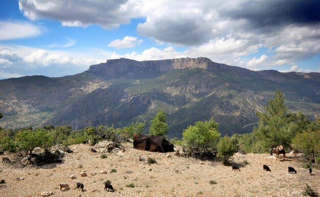 Beautiful mountain view and nomad tent Ermenek Turkey