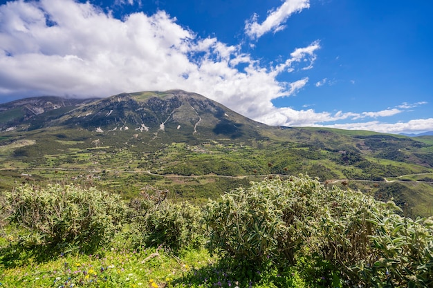 Beautiful mountains and blue cloudy sky landscape