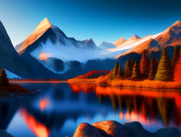 Photo beautiful mountains and lake landscape scenery