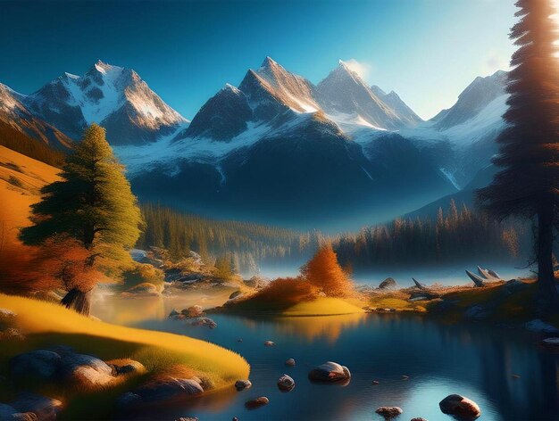 Beautiful mountains and lake landscape scenery