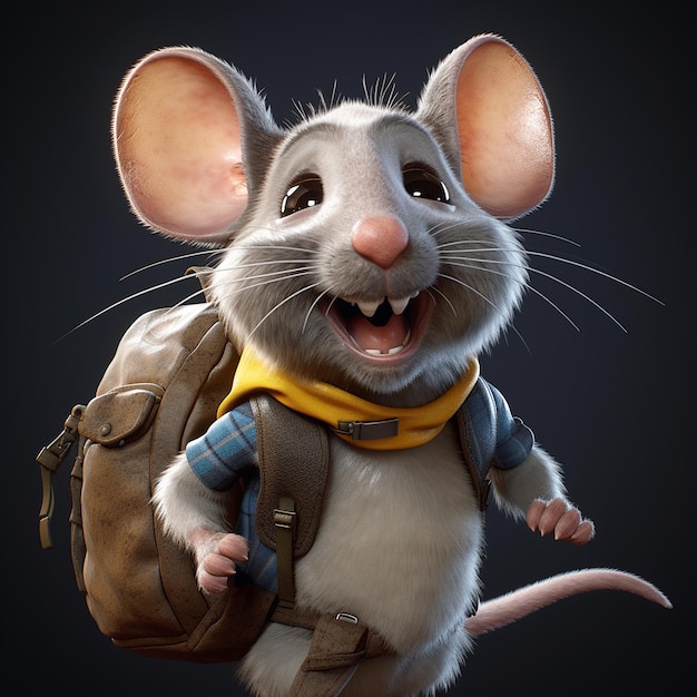 Photo a beautiful mouse with backpack smiling realistic impressive generative ai