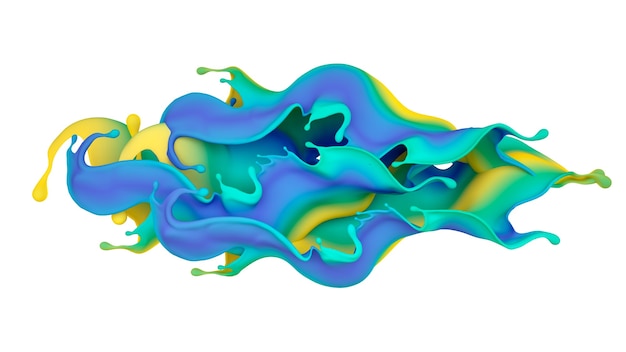 Beautiful multi-color splash of liquid or paint. 3D illustration, 3D visualization.