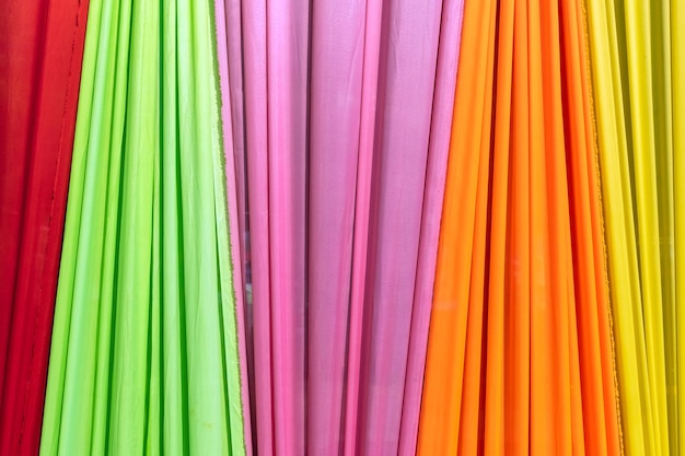 Beautiful multi-colored curtains decorated as a backdrop for  buddhist ceremonies in southeast asia