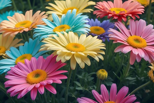 Foto bella margherita multicolore in piena fioritura all'aperto