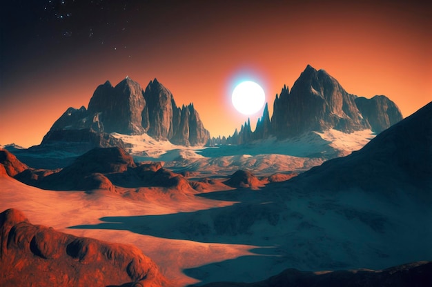 Generative AIテクノロジーで作成された異星人の惑星の美しい多色の風景