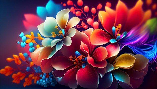 Beautiful multicolored flowers in bright saturated colors