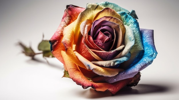 Beautiful multicolored rose isolated on white background closeupgenerative ai