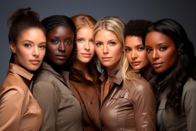 Photo beautiful multiethnic female models in studio