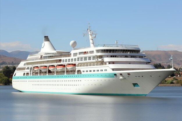 A beautiful multilevel resort liner sails through the waves during the day