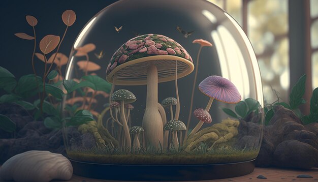 Beautiful mushroom in glass wallpaper ai generator art image