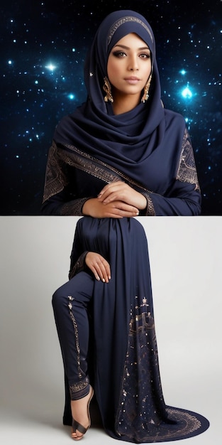 Beautiful Muslim woman as galaxy