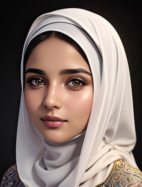 美しいムスリム女性の写真 スタジオでポーズをとっている魅力的なフリートの茶色の女性の肖像画