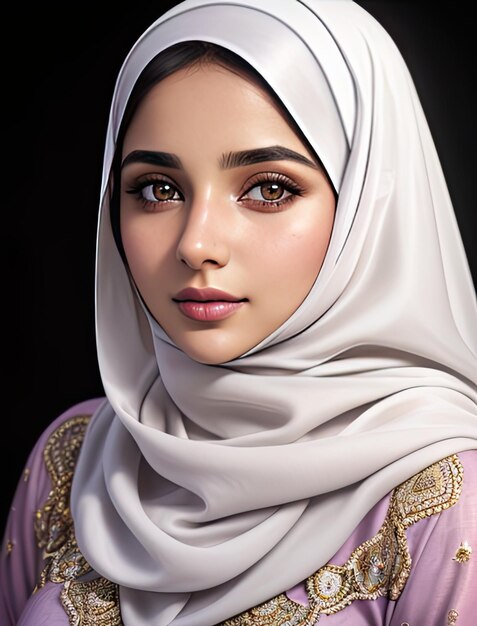 Фото красивой мусульманки Портрет очаровательной флиртующей брюнетки, позирующей в студии