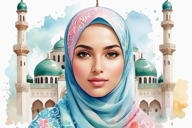 beautiful Muslim woman water color