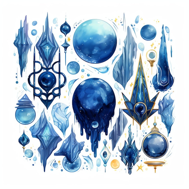 beautiful Mystic artifacts fantasy watercolor fairytale clipart illustration