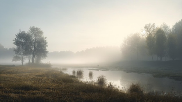 Foto bella foresta mistica nella nebbia in autunno paesaggio colorato con alberi incantati bello