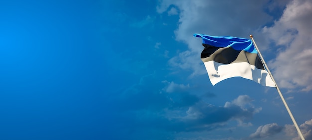 Красивый национальный государственный флаг Эстонии на голубом небе