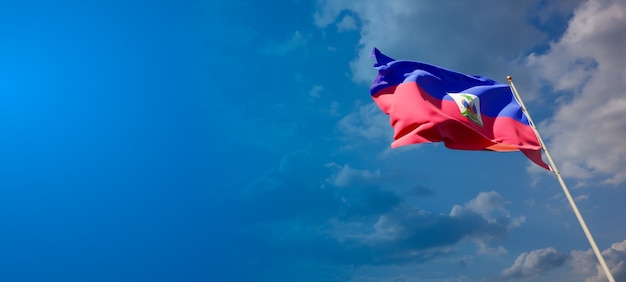 Beautiful national state flag of Haiti with blank space on wide background