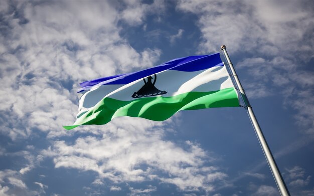 Beautiful national state flag of Lesotho fluttering