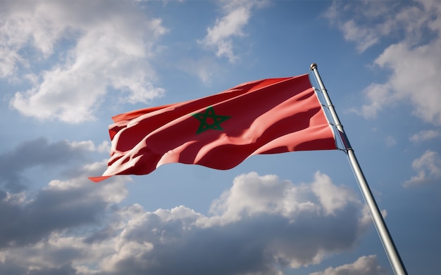 Beautiful national state flag of Morocco fluttering